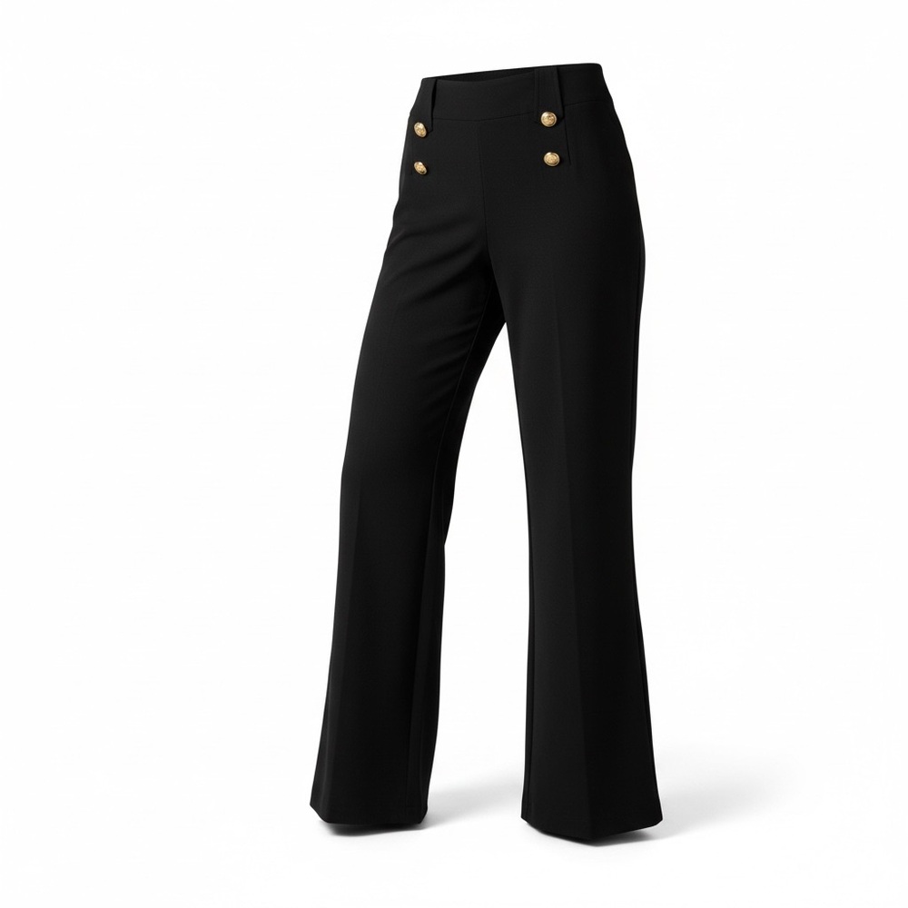 Rachel Zoe Black Pull On Lower Rise Slightly Flare Pants with Gold Buttons